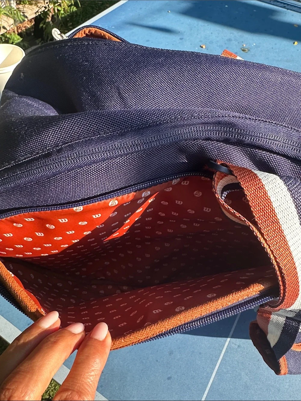 Wilson Navy and Orange Tennis Racket Bag with Striped Carry Straps
